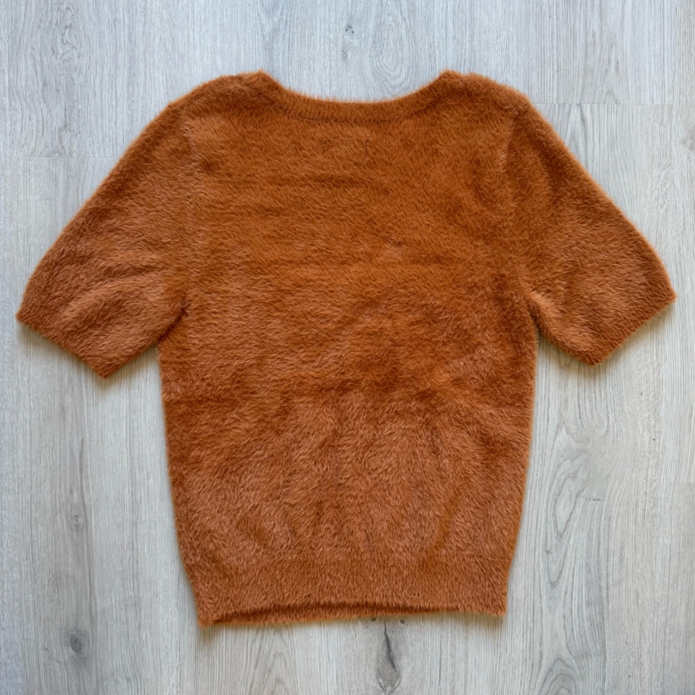 Anthropologie Maeve Eyelash Scoop Neck Rust Fuzzy Sweater Top Size M Medium - Picture 7 of 9